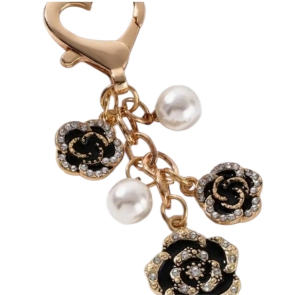 Gold and Black Floral Keychain